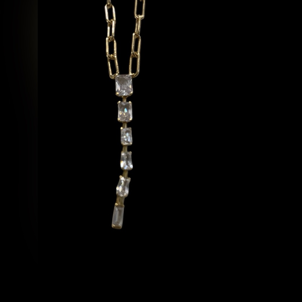 NWT Eliot Danori Gold Necklace 18 w/ 6 rectangle CZ Accents (18” w 2” in stones) - Picture 2 of 8